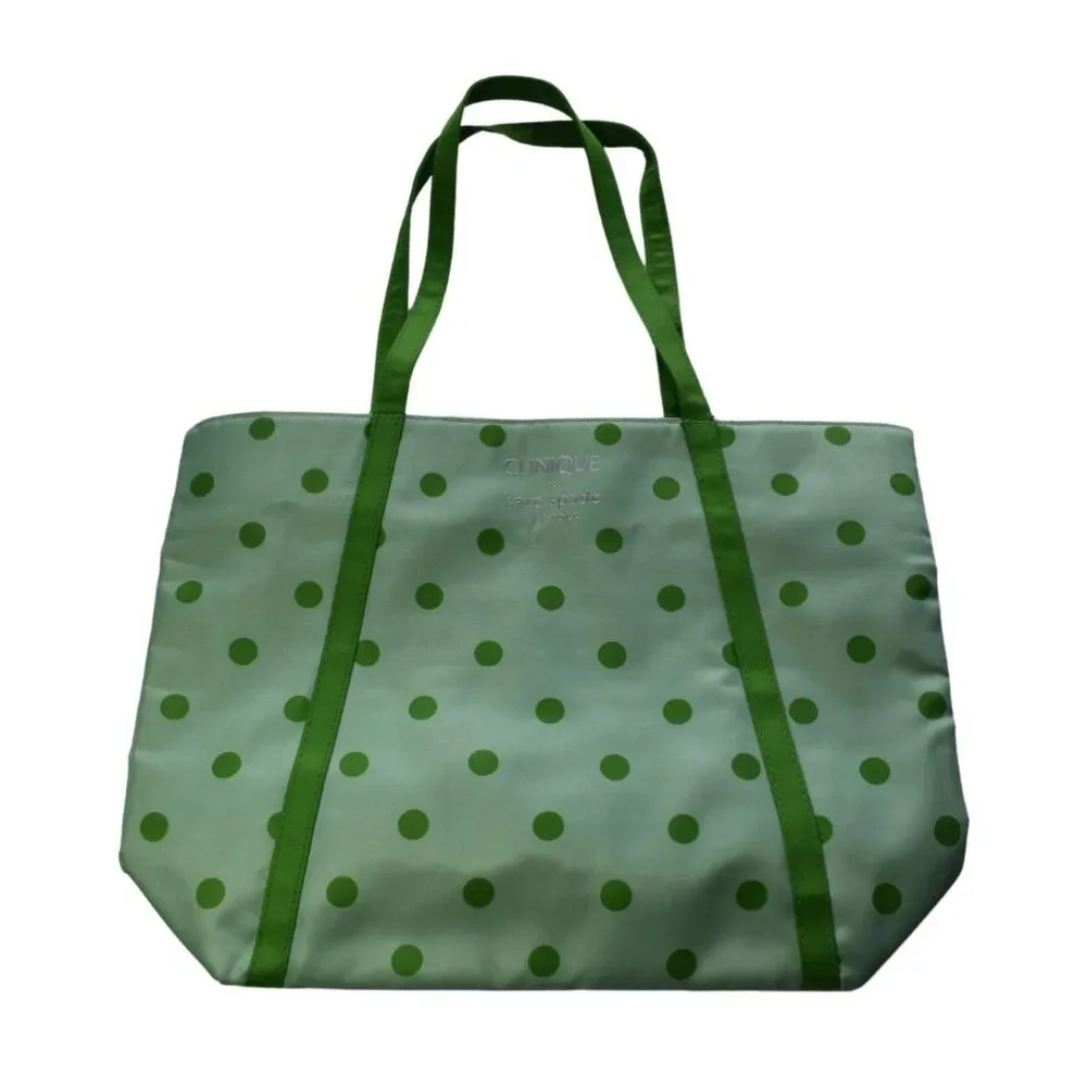 Clinique X Kate Spade Green Polka Dot Tote Bag Makeup Shopping - Picture 1 of 8